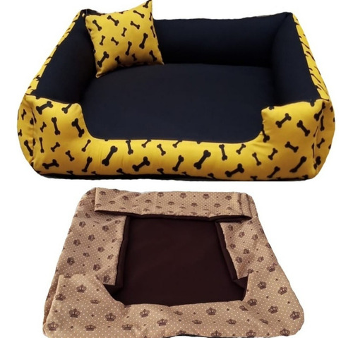 Cama Pra Cachorro Grande Cama Pet + Capa Extra 70x80cm Cor Cama Amarela + Capa Marrom