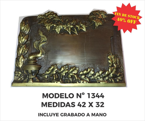 Placa Funebre Bronce                  Nº 1344 Grabado Gratis