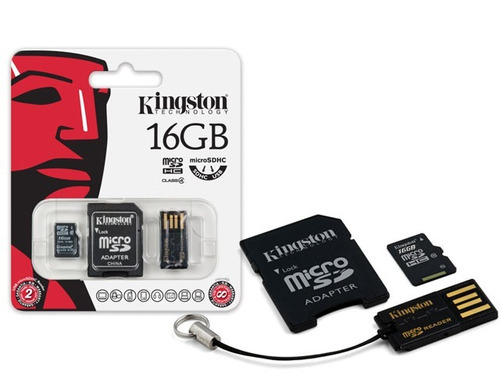 Tarjeta micro SD Kingston con adaptador USB y SD de 16 GB Mbly4g2