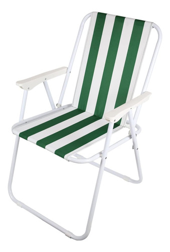 Silla Playera Playa Alta Hierro Rayada Blanco Verde Plegable