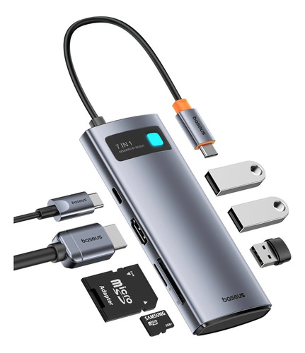 Hub Usb 7 En 1 Baseus Usb-c A 1x Hdmi4k 60hz 3x Usb3.0 1x Pd