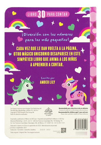 Libro 3d Para Contar. 5 Unicornios Mágicos