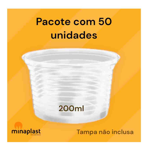 Pote Descartável Transparente Frisado 200ml 50 Un Minaplast