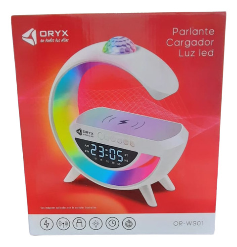 Parlante Cargador Bluetooth Rgb Radio Portatil Reloj Alarma Blanco
