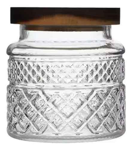 Pote De Vidro Hermético 600ml Com Tampa De Madeira Elegante Transparente / Bambu