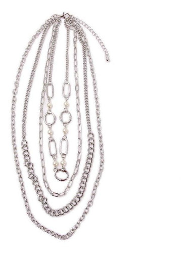 Imagen 3 de 5 de Collar De Cadenas Múltiples Con Perlas