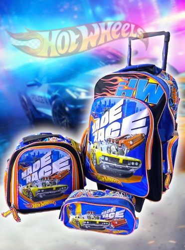 Set De Morral Hot Wheels 45cm C/r - Lonchera/cartuchera  