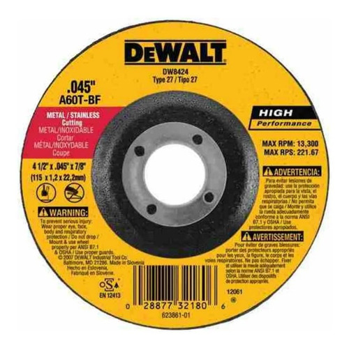 Disco Corte Extrafino 4 1/2 Dewalt Dw8424