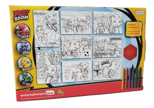 Imagen 3 de 3 de Set Arte Moto Ricky Zoom Colorear Y Borrar Pintar Crayones