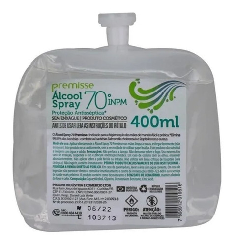 Álcool Gel Antisséptico Refil 400 Ml Refil Suporte Premisse