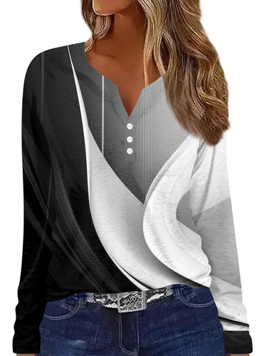 Camisa Para Mujer Estampado Floral Cuello V Muesca Blusa