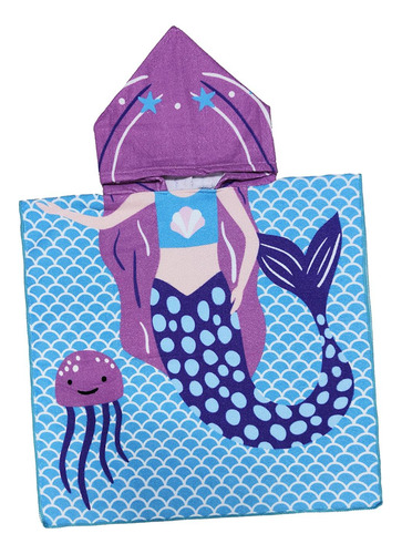 Toalla De Playa Para Niños Con Capucha, Sirena Morada