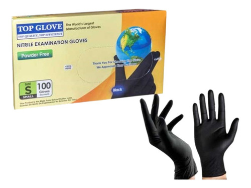 Guantes Negro Top Glove De Nitrilo Examinación Médica S