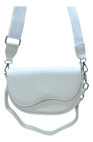 Bolsa Crossbody Tipo Saddle Bag Con Correa Ancha Blanco Lisa Níquel Blanco