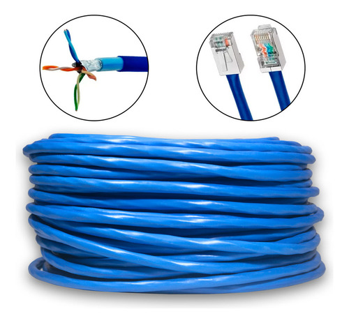 Cabo Rede Lan Cat6 Capa Dupla P/ Área Externa 50m Azul Cobre