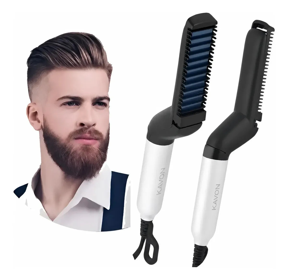 Prancha Pente Elétrico Chapinha Barba Cabelo Alinhado Masculino Cerâmica Modelador Alisador 120°C Bivolt Branco Kavon