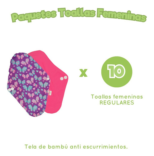 Pq 10 Toallas Regular Femeninas Ecológicas Varios Estampado