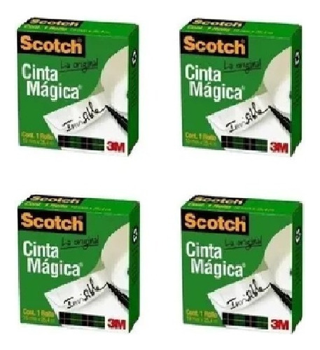 4x Cinta Mágica Scotch 19mmx25,4mm Invisible 3m Envió Gratis