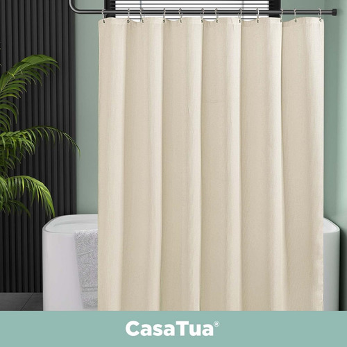 Cortina Baño Ducha 100% Impermeable Con Iman Y Forro - Color Marfil