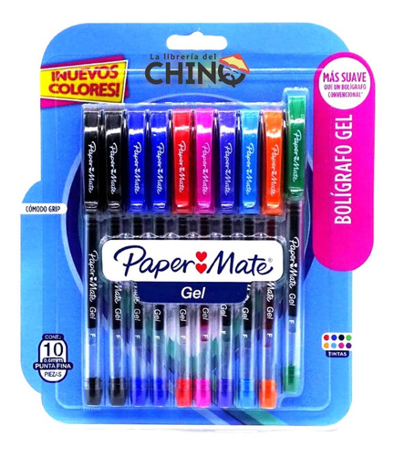 Boligrafos Paper Mate Gel X10 Biromes Punta Fina Con Grip