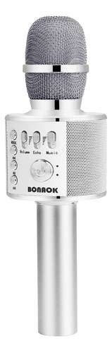 Micrófono Inalámbrico Bonaok, Color Plateado, Para Karaoke
