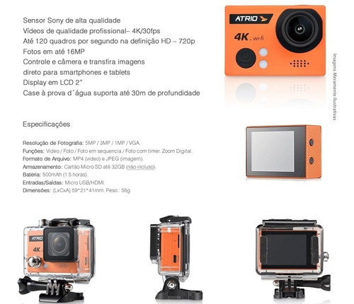 Câmera De Ação Fullsport Cam 4k Atrio Tela 2.0 Wifi - Dc185