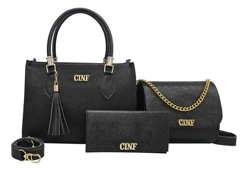 Kit Com 3 Peças Bolsas Feminina Transversal Média Tira Colo Carte...