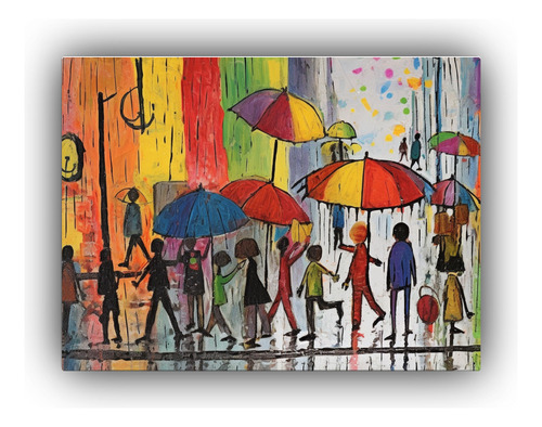 90x60cm Cuadro Niños Jugando Con Ceras Bastidor Madera