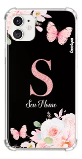 Capa Capinha Com Nome Personalizada Flores Pastel Rosa Preto