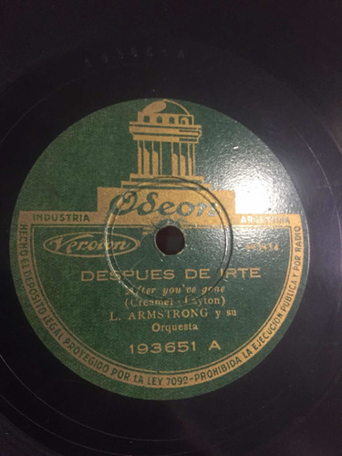 Disco De Pasta Odeon 193651 Louis Armstrong 78 Rpm