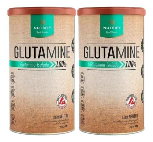 2 Glutamine 500g L-glutamina Pura Isoada Vegana - Nutrify