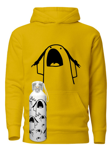 Poleron Flork Meme + Botella En Aluminio 750ml - Gritos - Desesperación - Enojo - Estampaking