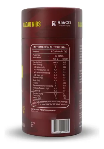 Nibs De Cacao 100% Organico Sin Gluten Vegano 250g Riandco