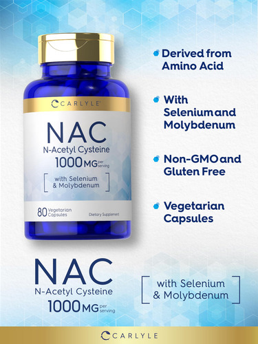 Suplemento Carlyle Nac N-acetilcisteína 1000mg 80 Cápsulas