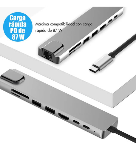 Hub Tipo C S 8 Em 1 Adaptador Usb C Para Hdmi Com Ethernet