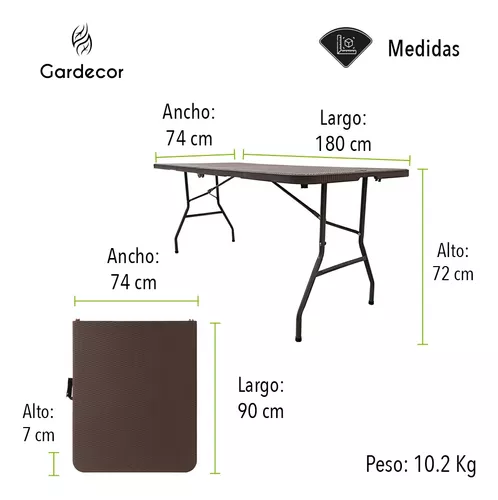 Mesa Plegable De Plástico 1.80 Metros Rattan Z - T9728 Color