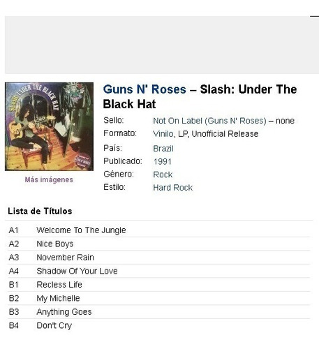 Guns N Roses - Slash Under The Black Hat * Unofficial Lp Vg+ (Usado)