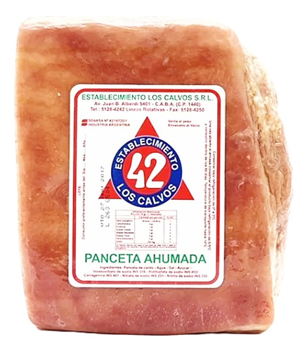 Fiambre Panceta Ahumada Los Calvos 42 Pieza X 1.75 Kg.