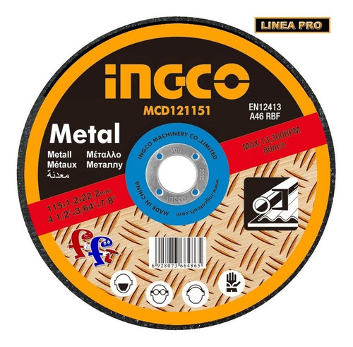 Imagen 2 de 2 de Disco De Corte 4½ Ingco 1.2mm Para Metal Mcd121151