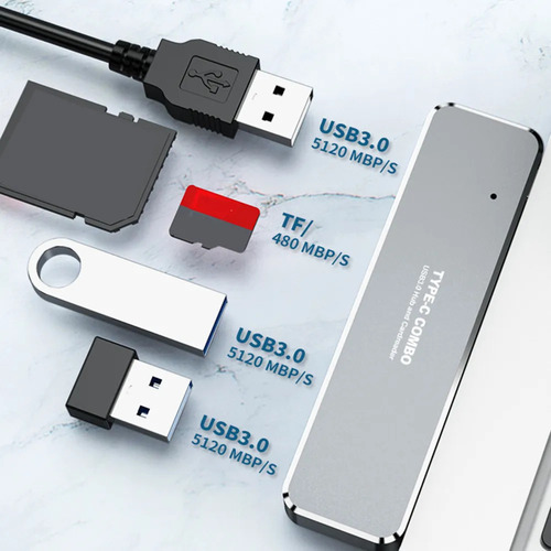A A Adaptador Hub 5 En 1 Con Lector Usb 3.0 Tipo C A 4k Hdmi
