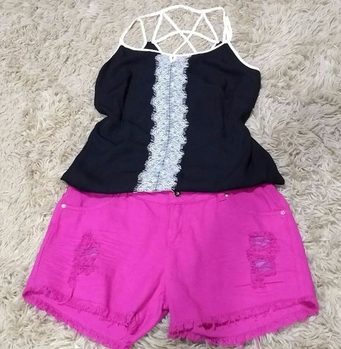 Kit Shorts Jeans E Blusa Feminina Tam 44 Roupas Femininas