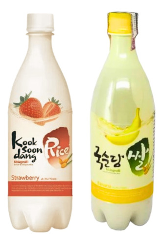 Kit C/ 2 Vinhos De Arroz Coreano Makgeolli Morango E Banana