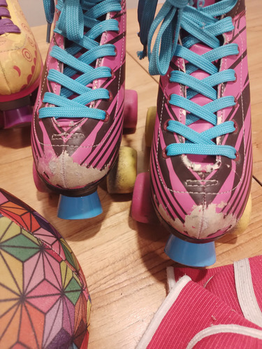 Patines Disney Soy Luna Talle 32 Y 34 + Casco, Rodilleras 32 Y 34 Fucsia (Usado)