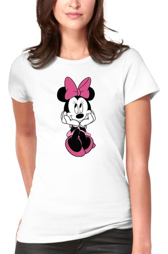 Polera Estampada Minnie Sentada 100%  Algodon  Mujer/niña