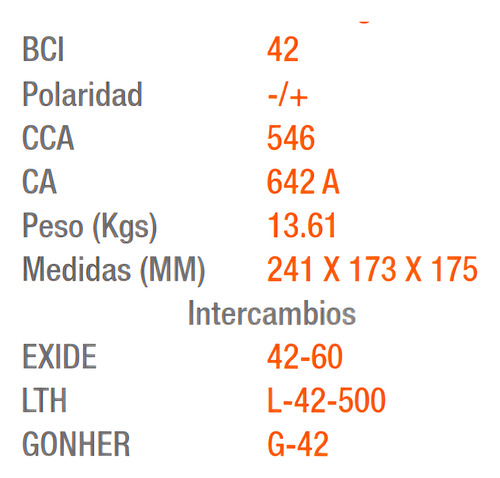Batería Automotriz Cartek 12v 500 Amperes Modelo L-42-500