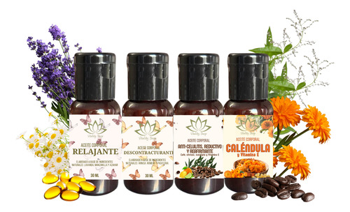 4 Pz Aceite Masaje Relajante Descontract Reductivo Caléndula