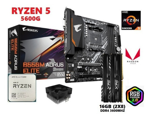 Kit de actualización Amd Ryzen 5 5600g + 16 GB Ram Ddr4 Xpg 3600 MHz, color negro