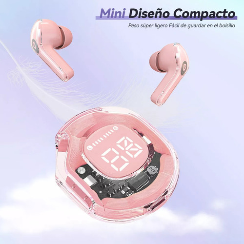 Audifonos Bluetooth Auriculare Inalambricos Transparente Led Color Rosa