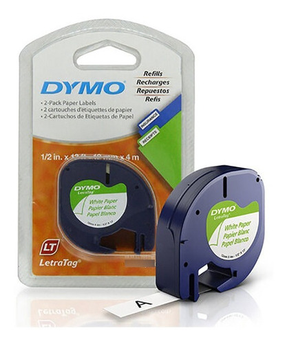 2etiquetas Rotulador Dymo Lt 1/2  Papel Negro/blanco 12mmx4m