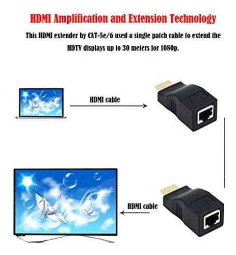 Adaptador Extensor Hdmi 30m Cat 5e/6 Utp Red Rj45 Negro